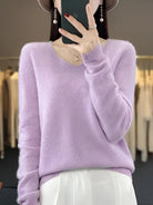 pull femme col en v manches longues en violet