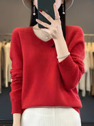 pull femme col en v manches longues en rouge