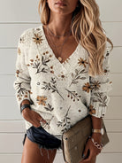 pull femme col en v motif floral 