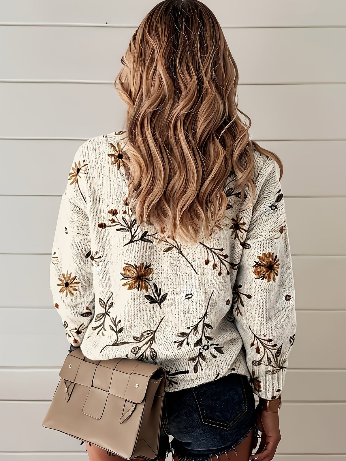 pull femme col en v motif floral