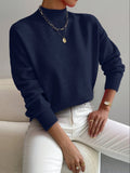pull femme col montant manches longues bleu marine