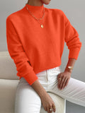 pull femme col montant manches longues orange