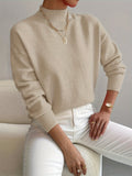 pull femme col montant manches longues abricot