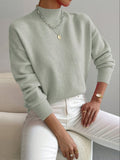 pull femme col montant manches longues gris