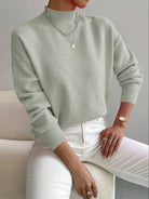 pull femme col montant manches longues gris