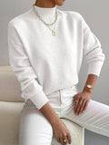 pull femme col montant manches longues blanc