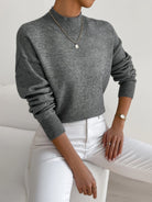 pull femme col montant manches longues Gris foncé