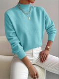 pull femme col montant manches longues cyan