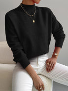 pull femme col montant manches longues noir