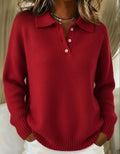 pull femme col polo manches longues en rouge