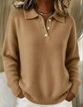 pull femme col polo manches longues en caramel