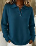 pull femme col polo manches longues casual en paon