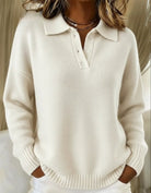 pull femme col polo manches longues casual en blanc