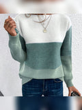 pull femme col rond color block en vert
