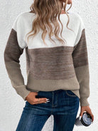 pull femme col rond color block en marron