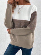 pull femme col rond color block en marron
