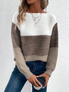 pull femme col rond color block en marron