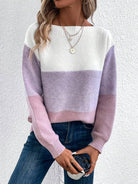 pull femme col rond color block