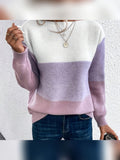 pull femme col rond color block en lilas clair