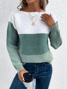 pull femme col rond color block en vert