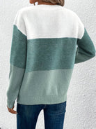 pull femme col rond color block en vert