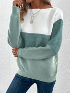 pull femme col rond color block en vert