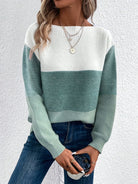pull femme col rond color block en vert