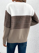 pull femme col rond color block en marron