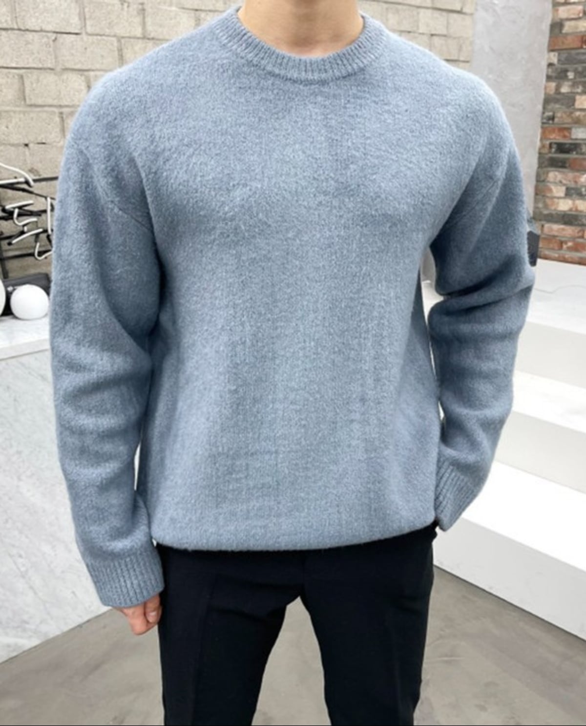 pull femme col rond coupe droite en bleu clair
