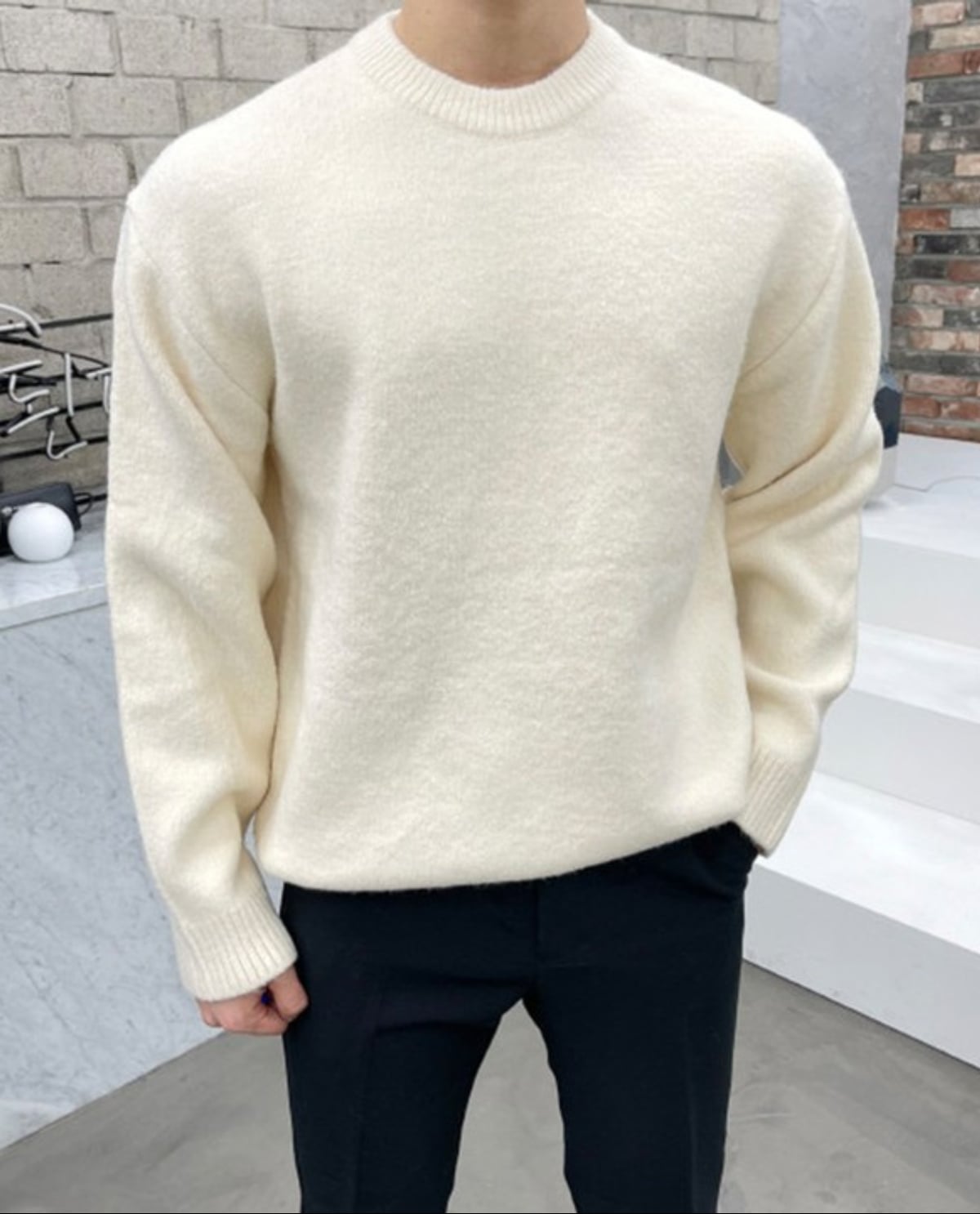 pull femme col rond coupe droite en beige