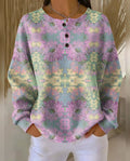 pull femme col rond imprimé floral manches longues en rose