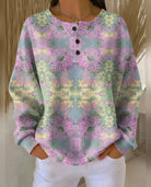 pull femme col rond imprimé floral manches longues en rose