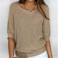 pull femme col rond manches chauve-souris en sable