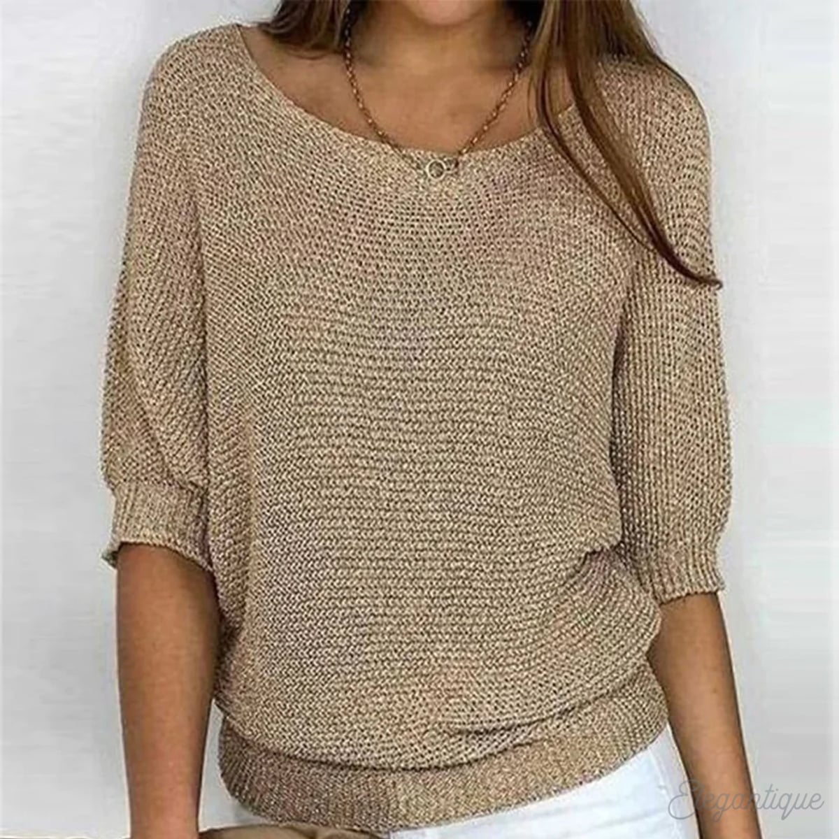 pull femme col rond manches chauve-souris en sable