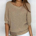 pull femme col rond manches chauve-souris en sable