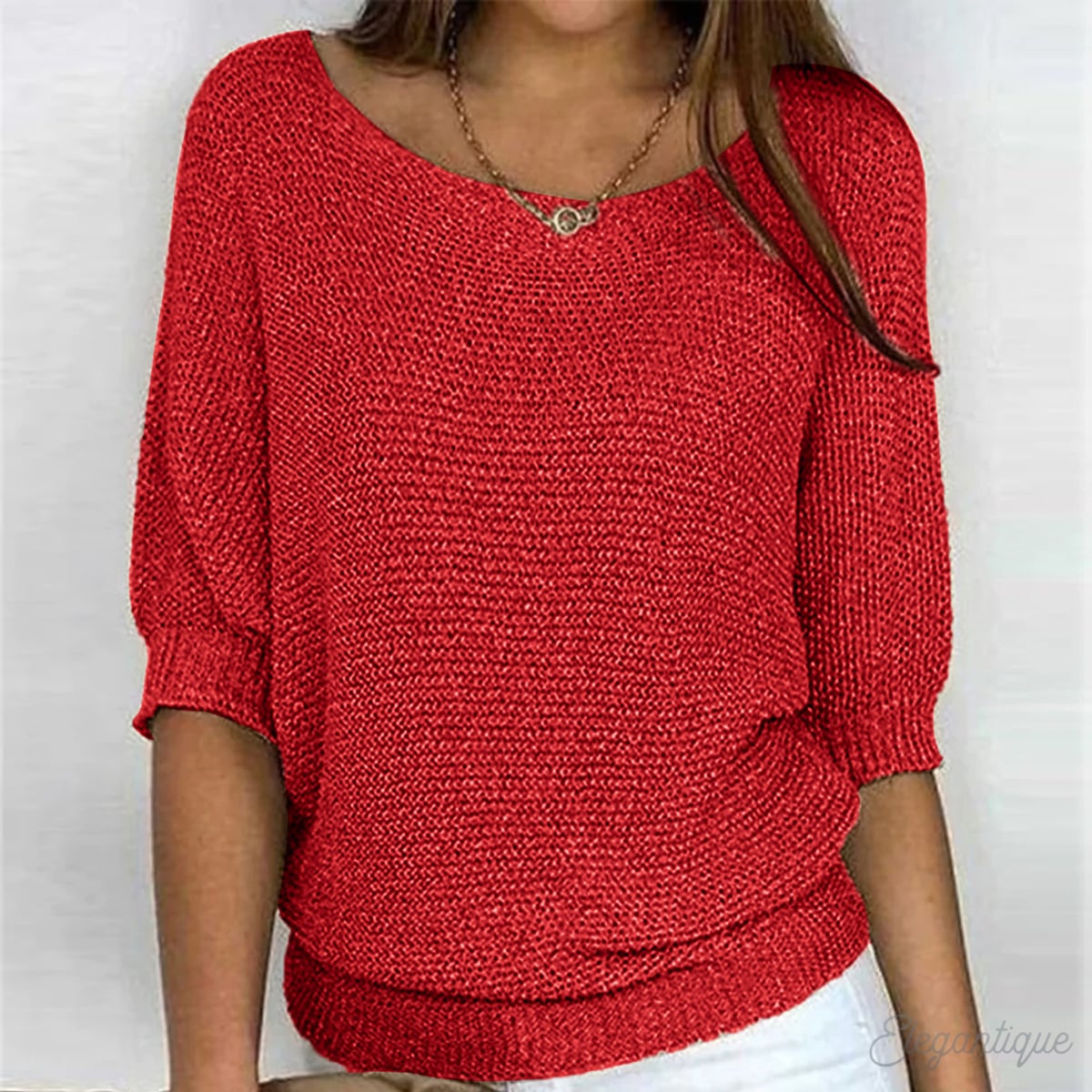 pull femme col rond manches chauve-souris en rouge