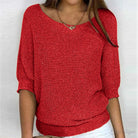 pull femme col rond manches chauve-souris en rouge