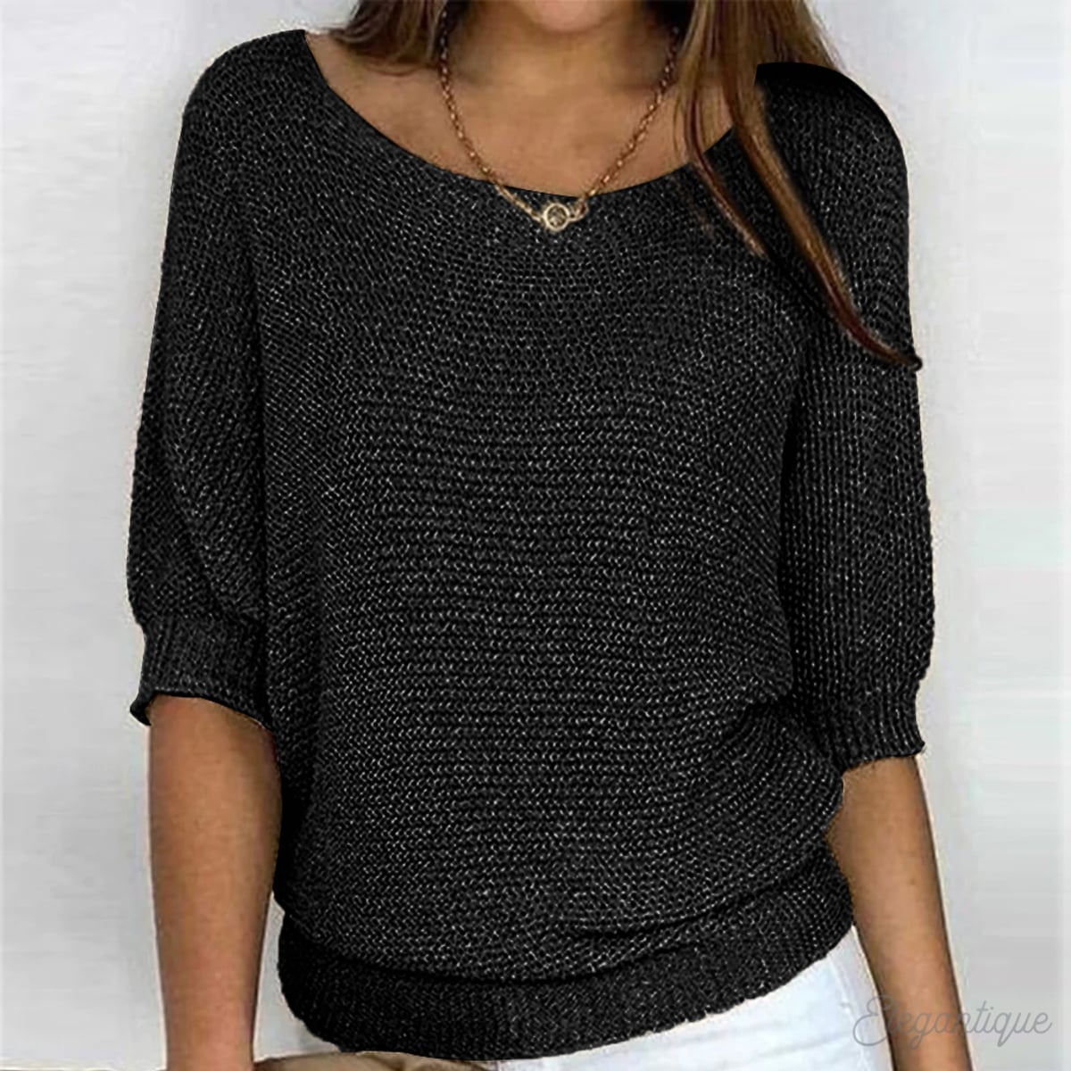 pull femme col rond manches chauve-souris en noir