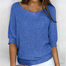 pull femme col rond manches chauve-souris en bleu