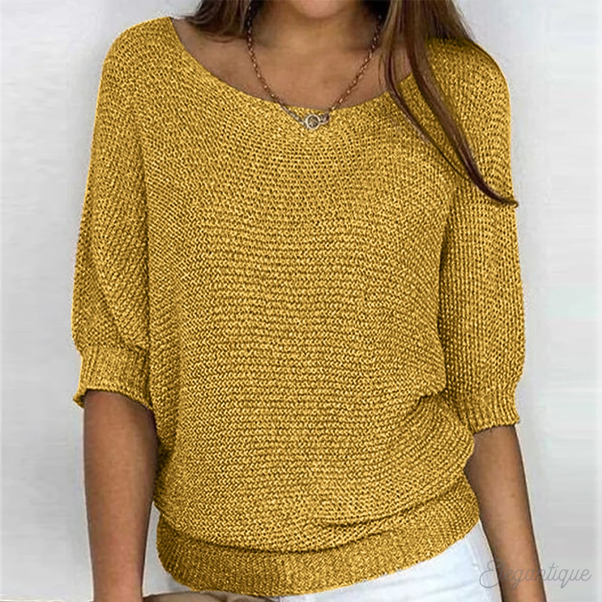 pull femme col rond manches chauve-souris en jaune