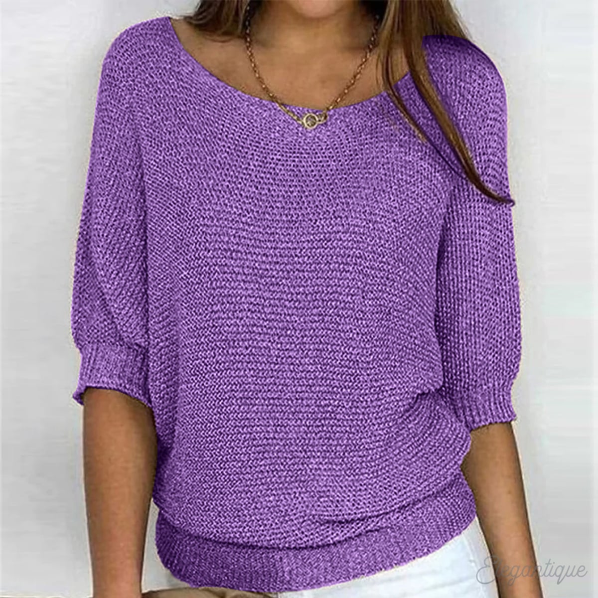 pull femme col rond manches chauve-souris en violet