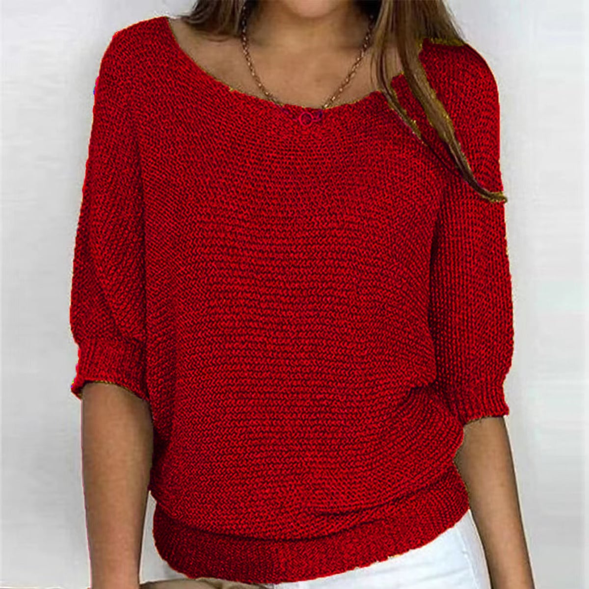 pull femme col rond manches courtes oversize en rouge