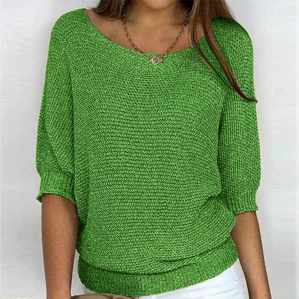 pull femme col rond manches courtes oversize en vert