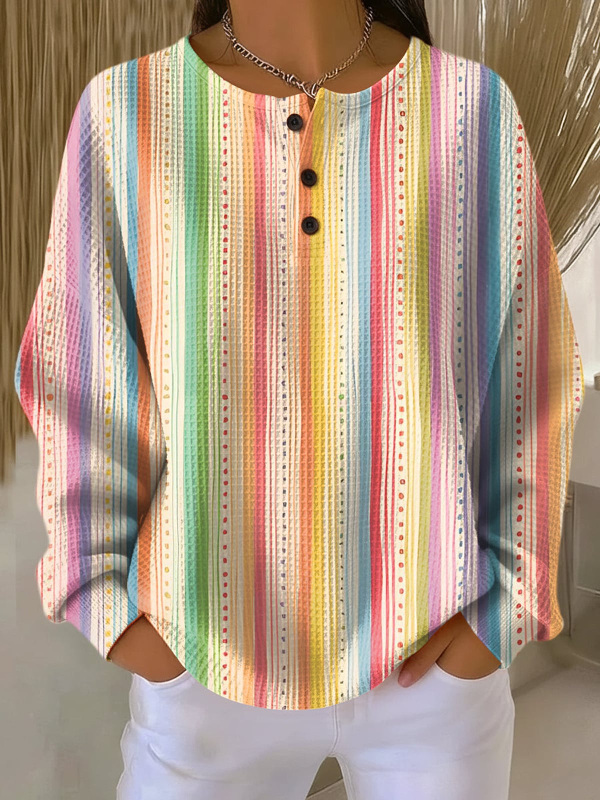 pull femme col rond oversize waffle en style 10