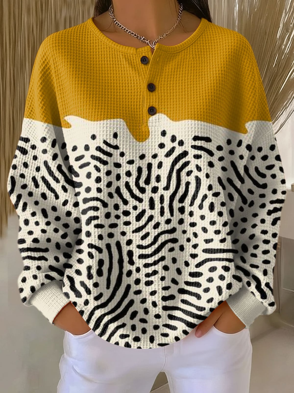 pull femme col rond oversize waffle en style 13