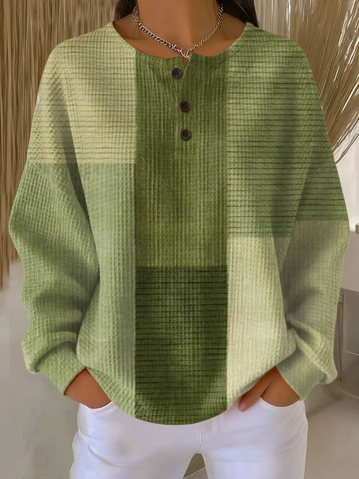 pull femme col rond oversize waffle en style 4