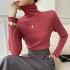 pull femme col roulé coupe slim en blush rosewood