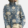pull femme col roulé imprimé en bleu clair