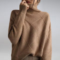 pull femme col roulé jacquard losanges oversize en marron