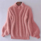 pull femme col roulé manches bouffantes en rose